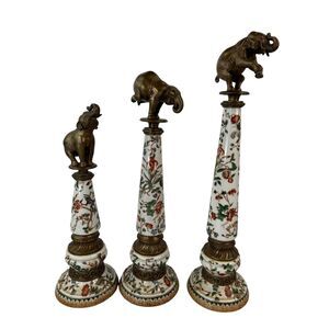 Castilian‎ Bronze Elephant figurines set of 3 Vintage 90s Maximalist Decor